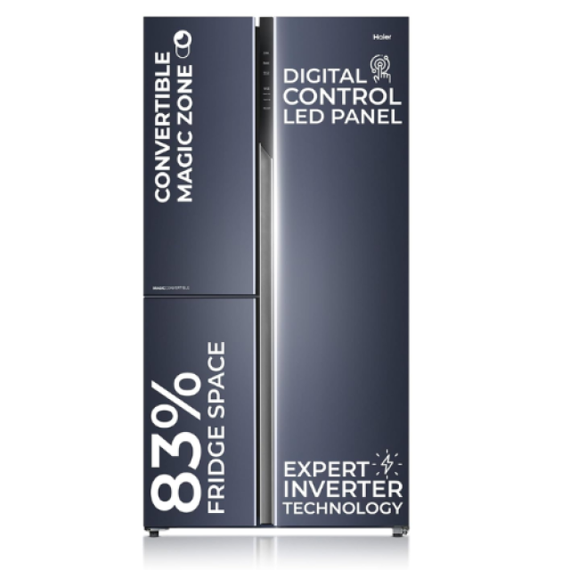 Haier 598L, 3-Star, Vogue 83% Convertible Fridge Space, Expert Inverter 3-Door Side by Side Refrigerator, (HRT-683GOG, Grey Onyx Glass)