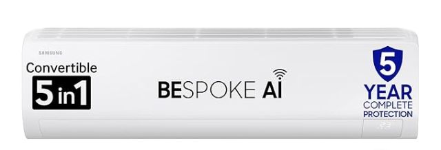 Samsung 1.5 Ton 5 Star AI Inverter Smart Split AC (WiFi, Energy Saving, Voice Control, Powerful Cooling, Copper, Digital Inverter, 4 Way swing, 5 Step Convertible, BESPOKE AI AR50F19D1NHNNA)