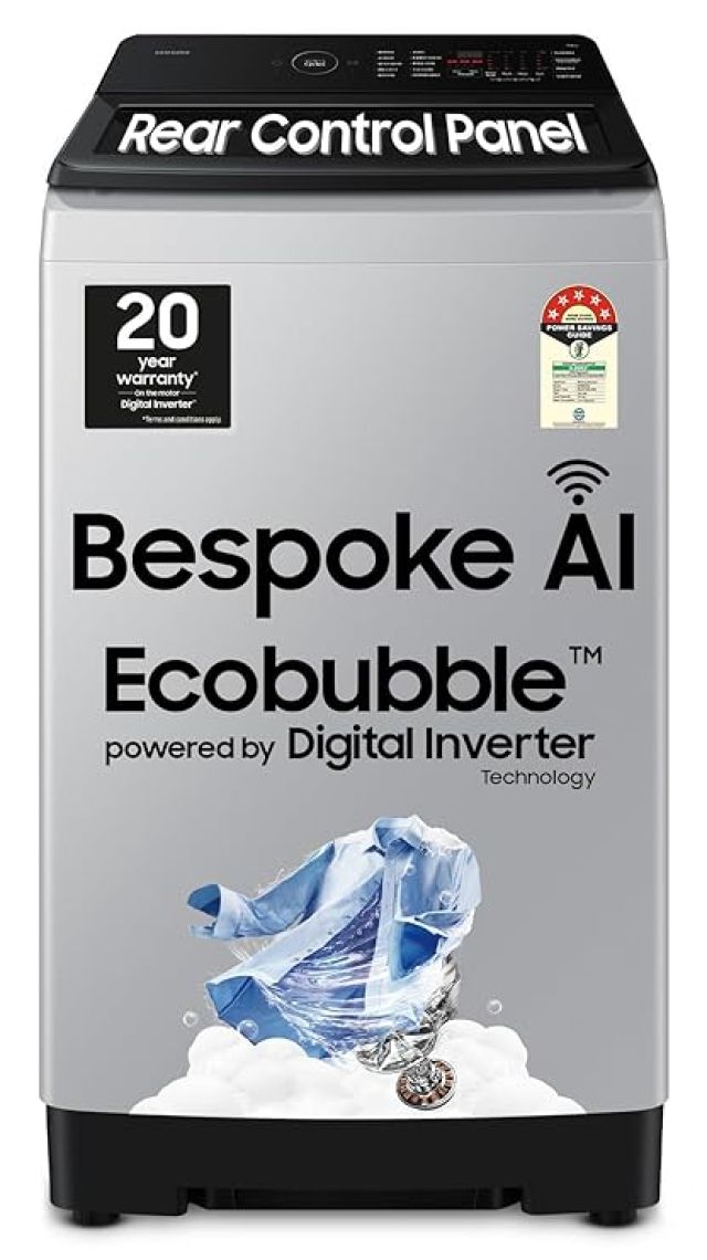 Samsung 10 Kg, 5 Star, AI Wash, AI Ecobubble, AI Energy Mode, AI VRT+, Soft Closing Door, Wi-Fi, Digital Inverter, Fully-Automatic Top Load Washing Machine (WA80F10E2LTL, Lavender Gray)