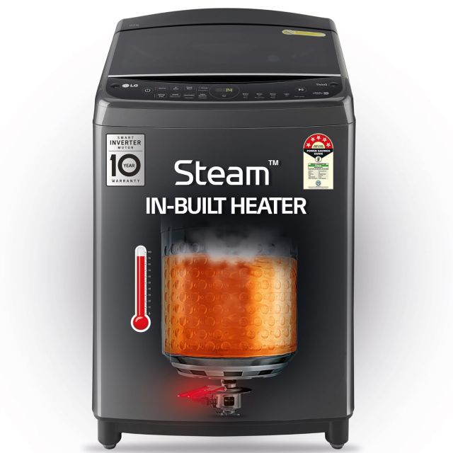 LG 10.0 Kg 5 Star AI Direct Drive Technology, ThinQ (Wi-Fi), Steam Wash for Allergy Removal Fully Automatic Top Loading Washing Machine (THD10SWM, Middle Black, More Fabric Care & Convenience)