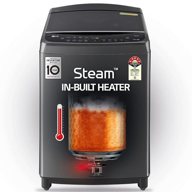 LG 10.0 Kg 5 Star AI Direct Drive Technology, ThinQ (Wi-Fi), Steam Wash for Allergy Removal Fully Automatic Top Loading Washing Machine (THD10SWM, Middle Black, More Fabric Care & Convenience)